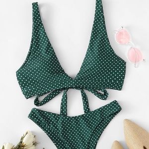 High cut polka dot bikini set.